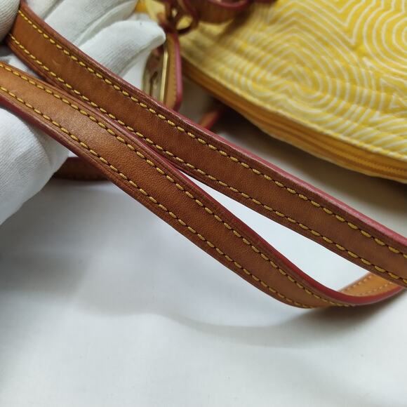 Dooney & Bourke Yellow Canvas Leather Trim Zipper Closure Satchel Shoulder Bag - Picture 4 of 13